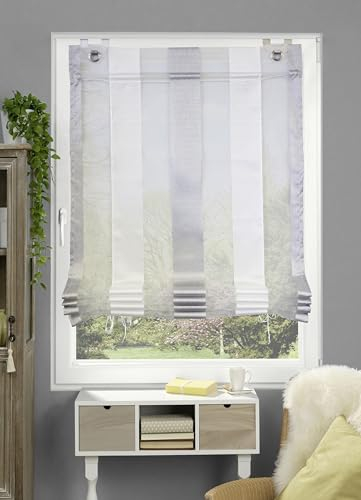 Bändchenraffrollo mit Ösen Streifen grau 45x130cm inkl. Haken Rollo