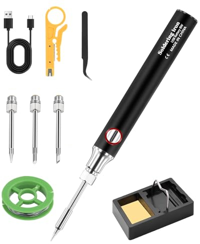 Towwoo USB Lötkolben, Lötkolben Akku mit 3 Lötspitzens und Abdeckung, 330-450°C Wiederaufladbarer Schnellheiz Lötstift, Tragbarer Elektrisches Lötkolbenz, Professionelles Wireless Soldering Iron
