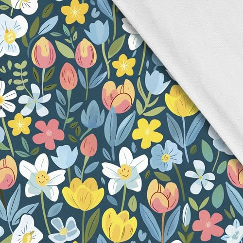HEKO PANELS Softshell Stoff Meterware Outdoor Stoff Wasserfest Mit Fleece Stoff Zum Nähen Nähstoffe Windfest Für Jacke Wandern Sport Overall Blumen Frühling 1 Meter 145 x 100 cm