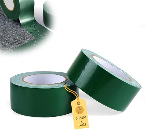 Supaway 2 rullar grön pansartejp, 50 mm x 30 m tygförstärkt reparationstejp, vattentät duktejp, universellt tygband, PVC-presenningstejp för inomhus- och utomhusbruk, mångsidig, starkt lim, slitstarkt