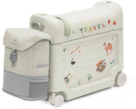 Stokke JetKids Pack de Viaje, Sea Green - Incluye Maleta Montable BedBox y Mochila - Ideal para Niños de 2 a 7 Años (Hasta 35 kg)