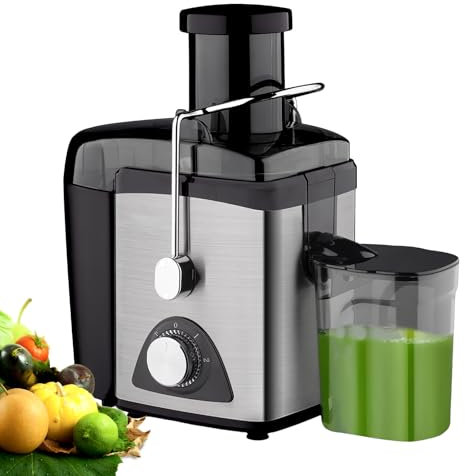 Centrifugadora extractor de jugo 800 W, centrífuga de frutas y verduras de 2 velocidades, boquilla antigoteo, sin BPA, fácil limpieza, pies antideslizantes, boca ancha, motor silencioso