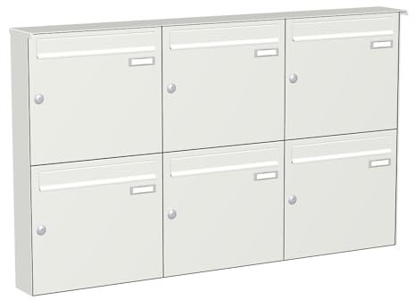 KNOBLOCH Briefkastenanlage | Aufputz | 6-Fach | Verkehrsweiß RAL 9016 | senkrecht | optional 2. Namensschild & 3 Schlüssel