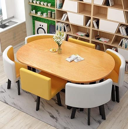 Modernes ovales Esstisch-Set für 6 Personen mit Couchtisch und 6 Stühlen, ideal für Küche, Lounge, Wohnzimmer, 7-teiliges Konferenzraum-Möbel