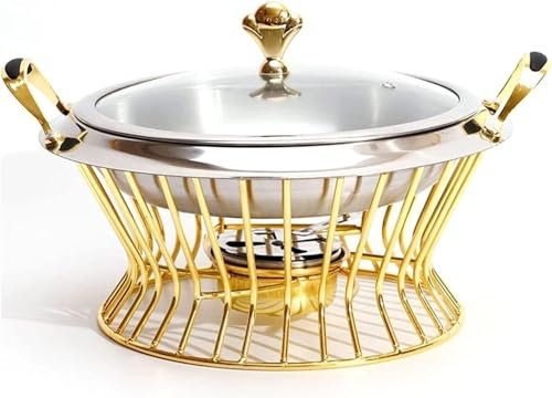 CWCQGH Chafing Dish in Acciaio Inox da 2 Litri, Set Completo per Buffet, con teglia per Alimenti, Telaio, Contenitore per combustibile e Coperchio per Feste, cene e caterin,Gold-20CM