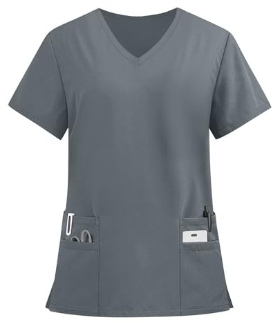 Generisch Damen Kasacks Einfarbig Pflege Kleidung Abfallende-Schulter Medizinische Arbeitskleidung mit Taschen Kurzarm Kasack