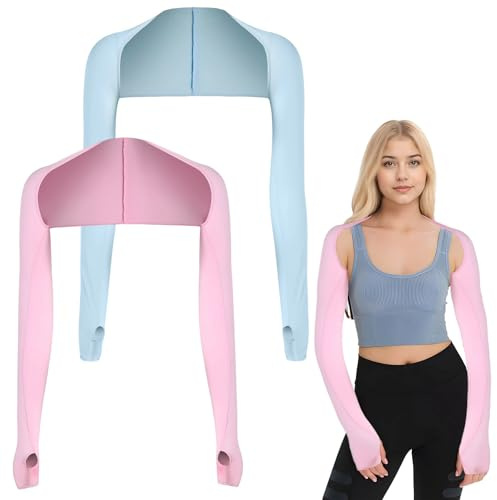 Sahunfri 2 Stück UV Schutzkleidung Damen Neue Upgrades-Version Arm Sleeve, Armstulpen Damen Sommer Armmanschetten mit Fingerlöchern, UV Schutz Ärmel Unisex Geeignet zum Bergsteigen