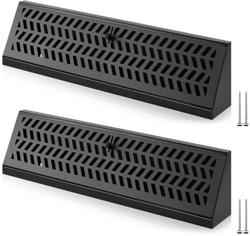 Blulu 2 Pack 15 Inch Baseboard Register Vent Duct Opening Size Baseboard Vent Covers Heavy Duty Steel Register Diffuser with Air Adjust Lever for Home Floor Wall Corner Supply, Easy to Install(Black)