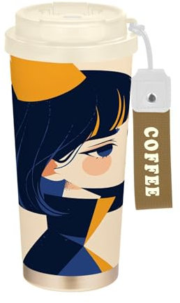 linqin Queen Cream - Bicchieri da viaggio per tazza da caffè con coperchio, in acciaio inox, per bevande calde e fredde, 500 ml, a prova di fuoriuscite