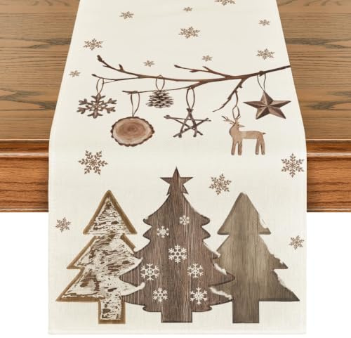 Artoid Mode Planken Bäume Hirsche Kugel Weihnachten Tischläufer, Winter Xmas Küche Tisch Dekoration Drinnen Urlaub Party Dekor 40x100 cm