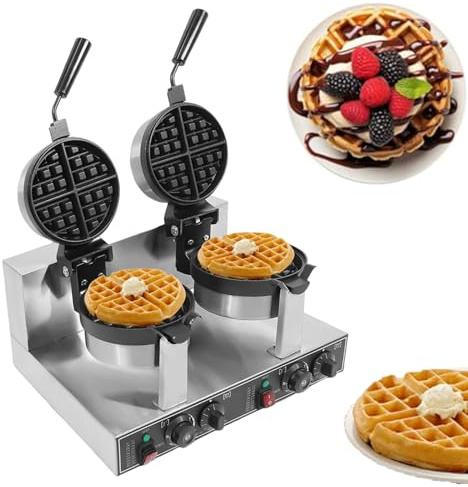 Sunseota Commercial Belgian Waffle Maker Double Head Waffle Maker Machine 110V/220V 2400W Professional Belgian Waffle Iron Non-stick Round Waffle Maker for Bakeries, Restaurant, Snack Bar