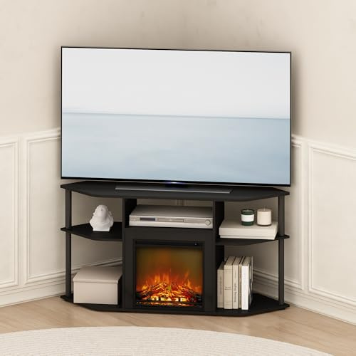 Furinno Jensen Mueble para TV con Chimenea sin calefacción para TV de hasta 55 Pulgadas, con Almacenamiento Abierto, para Sala de Estar, Americano Oscuro