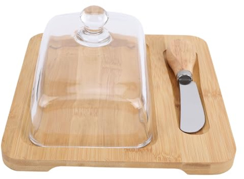 Fockety Beurrier en Bois, Récipient à Beurre avec Couvercle en Verre Transparent, Outil de Facile à Nettoyer, Porte-Beurre, Plat de Rangement, Outil de du Beurre pour Gâteau au Fromage, (Couleur du
