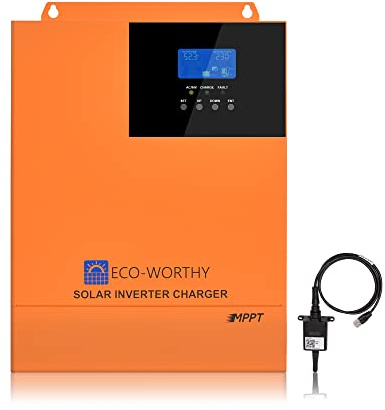 ECO-WORTHY Hybrid växelriktare 48 V 5 000 W ren sinus MPPT 80 A solladdningsregulator DC till 220 V/230 V AC solinverterare för husbil hushåll komplett solsystem