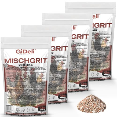 GiDeli Sabbia mista per polli, 4 x 5 kg, calcio di semi di conchiglia e gusci di ostrica per gusci d'uovo forti, farina di pietra con pietra focaia per la digestione, mangime naturale per polli