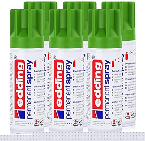 edding Permanent Spray Premium-Acryllack gelbgrün 200ml RAL 6018 – seidenmatt – Sprühlack deckt sofort, trocknet extrem schnell und hält dauerhaft innen & außen, für Glas, Metall uvm. (6er Pack)