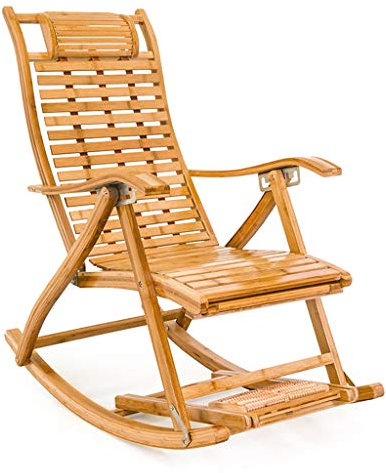 J-Tumbonas Silla Mecedora de jardín Silla de Descanso Plegable de bambú Silla reclinable al Aire Libre Eje de balancín Ajustable for Uso al Aire Libre o en Interiores, Silla de salón Plegable