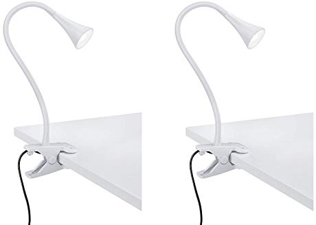meineWunschleuchte 2er Set Flexible LED Klemmleuchten Weiß, Höhe 35cm mit Schwanenhals