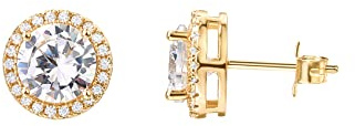 PAVOI 14K Gold Plated 925 Sterling Silver Post Brilliant Round Faux Diamond Halo Earrings - Premium Cubic Zirconia in Yellow Gold