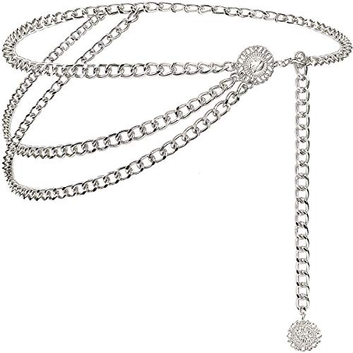 Suyi Silber Kettengürtel für Frauen Mädchen Taille Kettengürtel Mehrschichtige Körperbauchkette 130CM Silver
