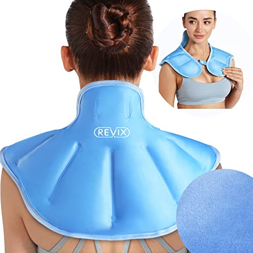 REVIX Ice bag pour le soulagement de la douleur dans le haut du cou et des épaules, ice bag pour le cou enveloppé dans une doublure en peluche douce, gel compresse