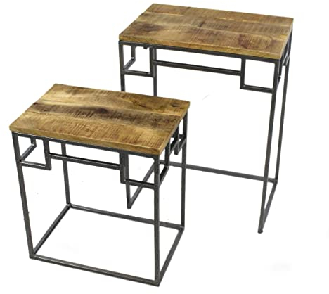 DARO DEKO Mango Holz Beistelltisch Natur 2er Set 60cm und 45cm Konsole Abstelltisch