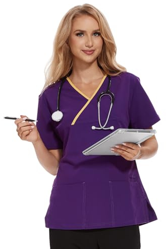 JONATHAN UNIFORM Casacca Medico Donna Divisa Infermiere Uniformi Sanitarie Top Divisa Sanitaria Donna a Manica Corta Scollo Avvolgente (Viola, M)