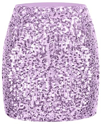 MANER Paljettkjol för kvinnor, gnistrande, stretchiga, figurnära minikjolar, för utekväll och fest, lavendel, M
