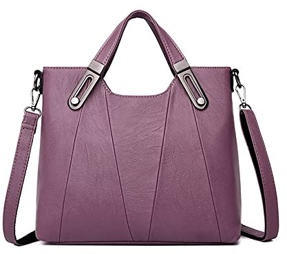 PORRASSO Mode Schultertasche Damen Handtasche Frauen Umhängetasche PU Leder Wasserdicht Henkeltasche für Arbeit Reisen Täglichen Gebrauch Lila