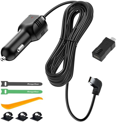 Range Tour Dash Camera Car Charger, Mini USB and Micro USB Interfaces, L-Type Driving Recorders Power Cord Universal Car Adapter Power Cord 4m/13.12ft 12V/24V to DC5V 3A