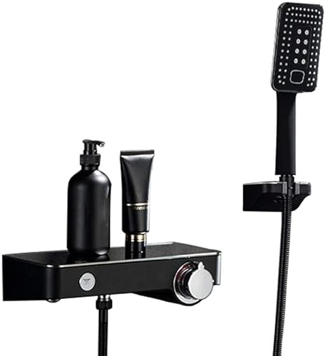 Badewanne Armatur Wand Wasserfall Duschthermostat Mischbatterie Badewannen Wasserhahn Wandmontage Schwarz Messing Badewannenarmatur mit Handbrause