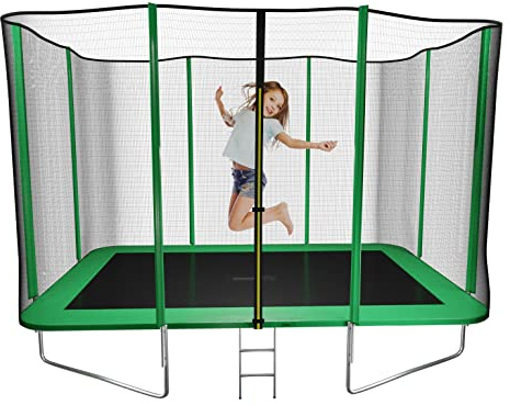 MASGAMES | Cama Elastica Deluxe Rectangular L | Red de Seguridad | Escalera incluida | Estructura galvanizada | para el Exterior | Aguanta Peso de Adulto | Medidas: 305 cm Largo x 215 cm Ancho