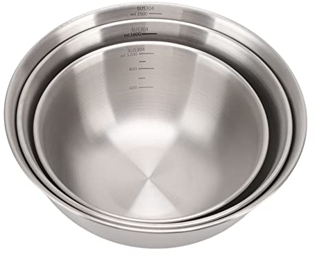 3Pcs Stainless Steel Mixing Bowls, Stainless Steel Stackable Mixing Bowls with Scale,Easy to Clean for Cooking Food, Baking, Breading, Salad or Meal Prep