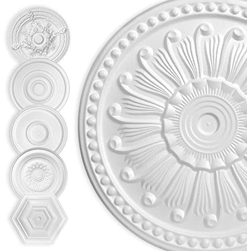 HEXIM Stuckrosette Styropor EPS weiß, Deckenrosette rund & eckig, Innendekor für Decke & Wand, Deckenrosette Kronleuchter Zierelement Architektur Stuck (50x50 cm Seepferdchen)