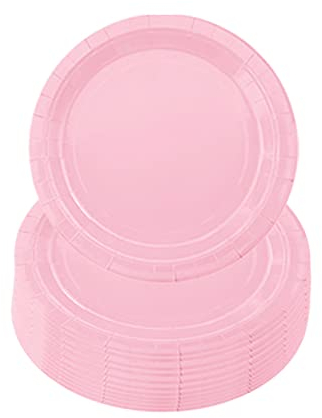 ATBAMEN 16PCS Baby Pink Paper Plates 23cm,Disposable Paper Plates 9 inch Solid Color Paper Round Dinner Plates Tableware Party Plates for Birthday,BBQs,Picnic,Baby Shower Party Plates Supplies