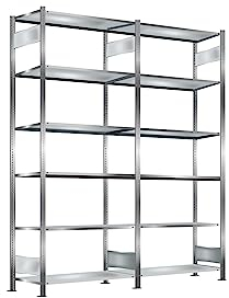 Oswald Transportgeräte Steckregal, verzinkt, Breite 2 m, Höhe 2,5 m, Tiefe 0,4 m, 6 Böden, Fachlast 150 kg, einseitig