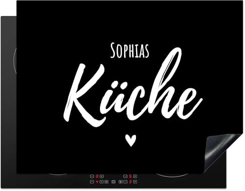 KitchenYeah© Herdabdeckplatte Personalisiert Einteilig Küche Abdeckplatte | 52L x 81B cm - für Ceranfeld Abdeckung Induktionskochfeld Aufrollbare Matte Küche - Name - Herz - Schwarz/Weiß