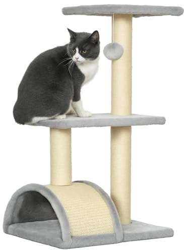 PawHut 72cm Cat Tree Tower with Scratching Post Perch, Indoor, Light Grey