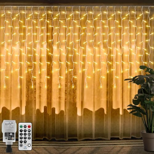 CORST 6M X 1M Lichtervorhang Innen Außen Lichterkette Weihnachten mit Stecker,300LED Diamond Fenster Lichterketten Vorhang,Eisregen Lichterkette mit Fernbedienung Timer,Verknüpfbar,Weißes Kabel