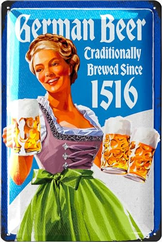 LANOLU Retro Blechschild Deutsches Bier Tradition seit 1516 - Biertrinker Geschenk Bierliebhaber, lustiges Bierschild, Blechschilder Bier, Metallschilder mit Sprüchen 20x30cm