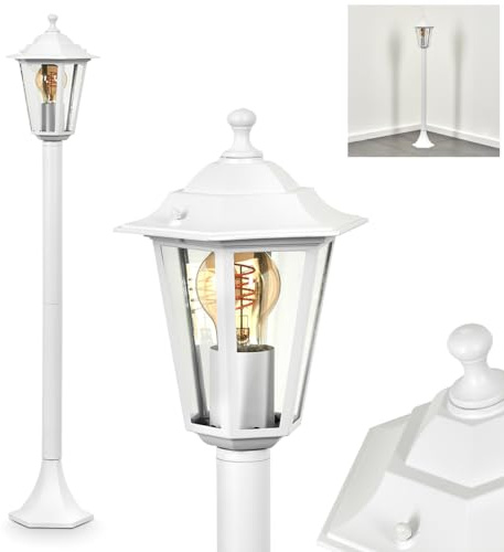 HOFSTEIN Außenstehleuchte Loria, Außenwegeleuchte aus Metall/Glas in Weiß/Klar, Wegeleuchte im Landhaus/Antik/Retro/Vintage-Design für Garten, Außenbereich, Terrasse, Höhe 99 cm, E27, IP44