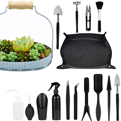 Rurunklee Set di Attrezzi da Giardino, Attrezzi da terrario - Set di Attrezzi da Giardino per terrari da 16 Pezzi - Kit di Attrezzi manuali per Giardinaggio succulenti per Piante in Vaso per