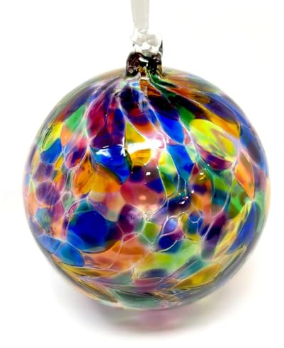 Decorvo Large Friendship Glass Ball Globe - Multicolored 4.7 inch Hand Blown Handmade Hanging Garden Gazing Ball Indoor Outdoor Home Decor, Multicolor