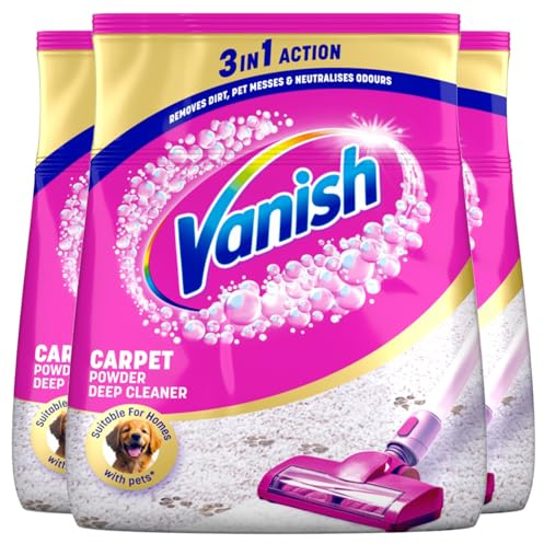Vanish Gold Oxi Action Upholstery & Carpet Cleaner, Stain Remover Powder for Large Area Cleaning 650g | Removes 3x More Dirt & Pet Hair vs Vacuuming Alone | Neutralises Odours | Deep Clean | Pack of 3