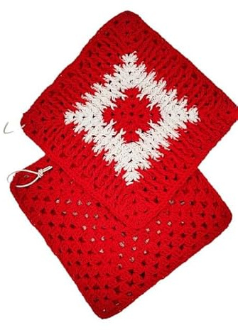 (TL8) Topflappen gehäkelt extra dick ca. 22x22 cm in Rot Weiß