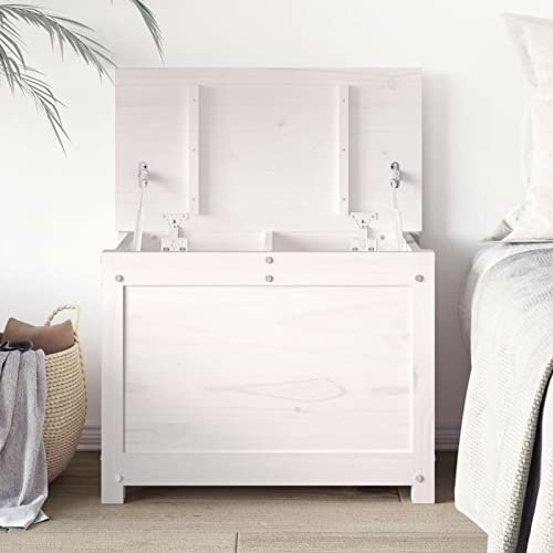 Vopese Truhe mit viel Stauraum Aufbewahrungstruhe mit Deckel Aufbewahrungsbox Möbel Holztruhen für Flur Weiß 60x32x45,5 cm Massivholz Kiefer