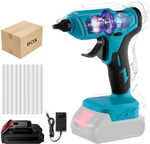 18V Akku Heißklebepistole, 100W Kabellos Heißklebepistole mit 6500mAh Batterie und 10x Klebestifte, für DIY, Reparaturen,Handwerk, Heissklebepistole Akku Kompatibel für Makita 18V Akku (1*Batterie)