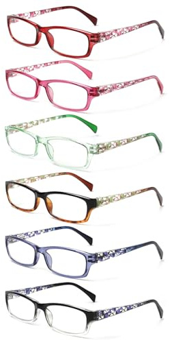COJWIS 6 pack Lesebrille Blaulichtfilter Brille für Damen Federscharnier Lesehilfe Blendfreie UV Brille Leserbrille (Mehrfarbig-3, 3.00, x)