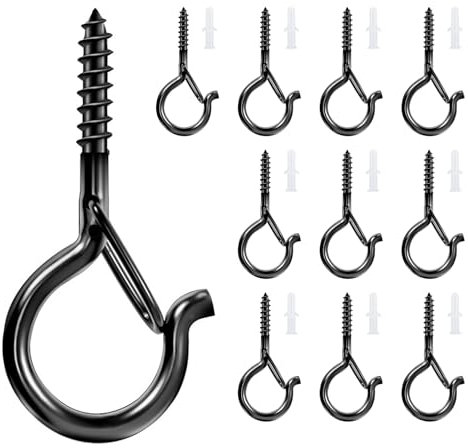 GZQINGYONG 10 Pezzi Viti a Occhiello,Ganci a Vite Ganci Avvitabili Gancio da Muro,Gancio Soffitto Con Tubo Di Espansione Ganci a Vite con Fibbia di Sicurezza per Legno Gancio da Soffitto-M4(Nero)