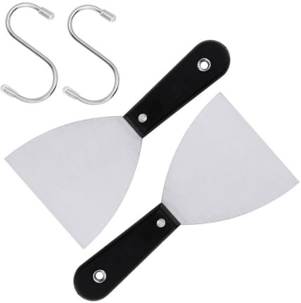 2 Pieces Griddle Scraper, Stainless Steel Slant Edge Grill Scrapers for Food Service/Cooking/Cleaning, Ideal for BBQ Indoor & Outdoor, ABS Handle, Dishwasher Safe